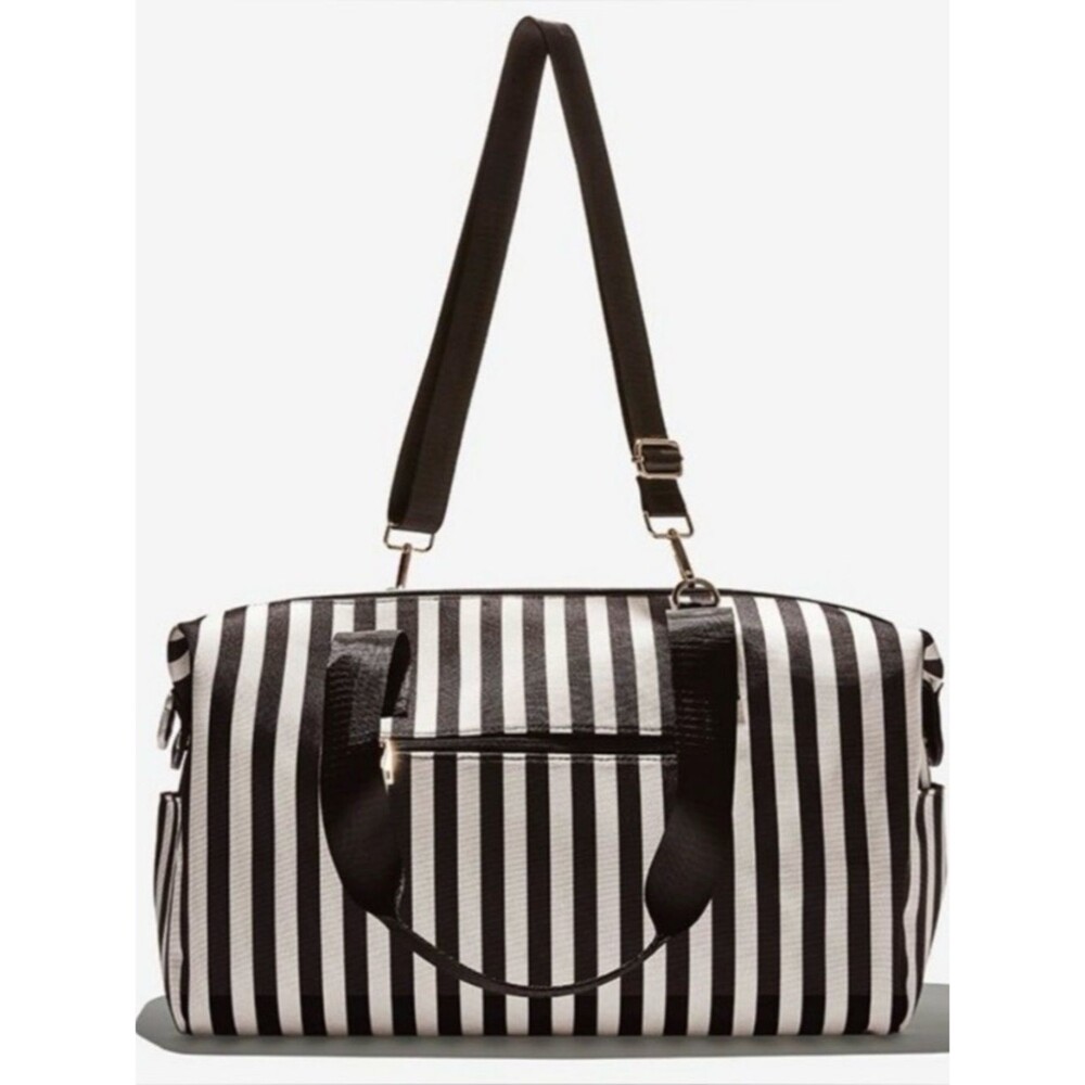 Alice + Olivia Black/ White Positano Stripe Weekend/ Duffle Bag Travel Vacation